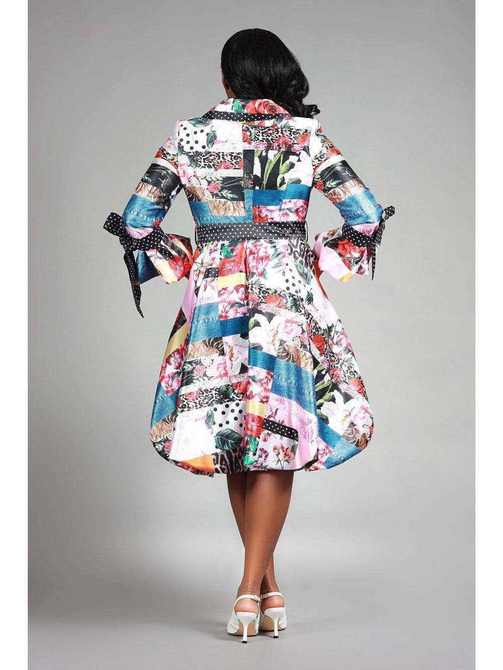 Notch Collar Print & Dot Shirt Drs w/ Belt - Plus - Especially Yours