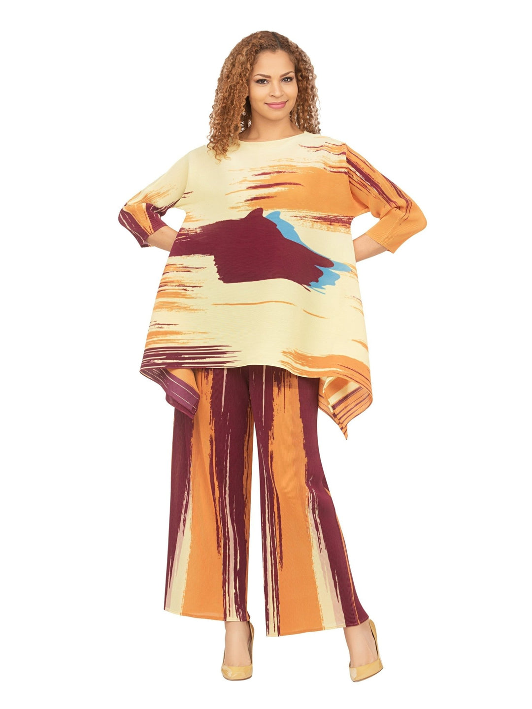 2pc Multi Print Pants Set with Pleats - Especially Yours