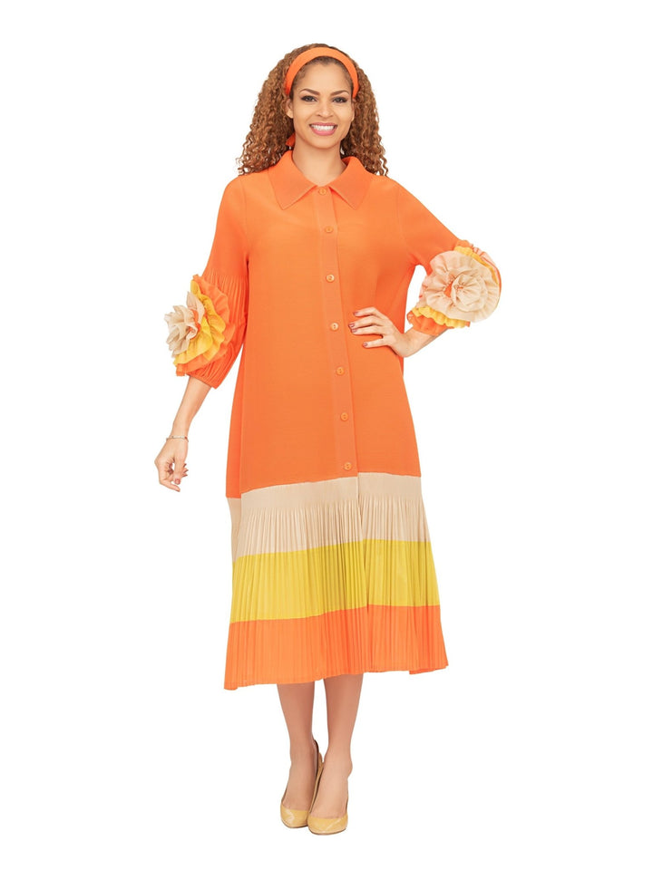 Notch Collar Color Block Shirt Dress in Pleats - Especially Yours