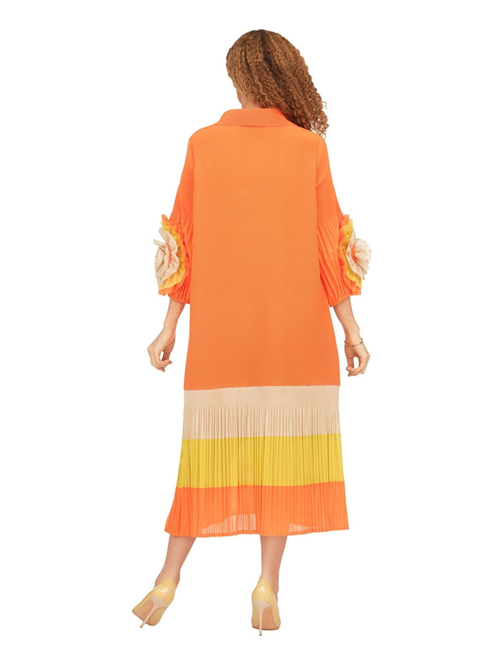 Notch Collar Color Block Shirt Dress in Pleats - Especially Yours