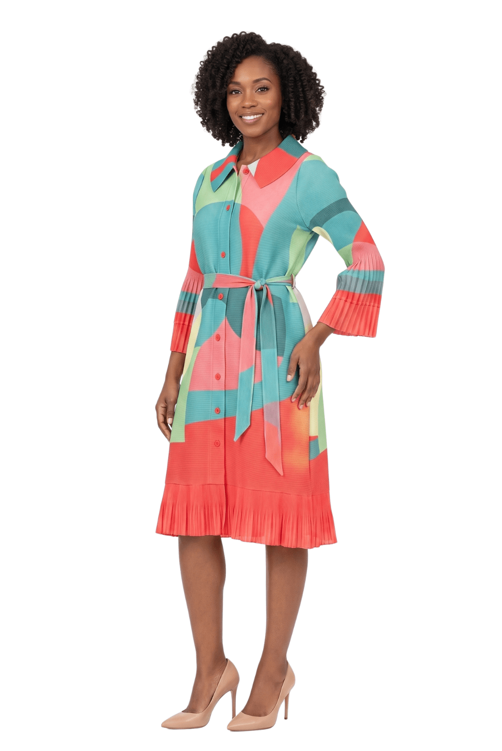 Abstract Print Button Down Midi Dress in Pleats - Especially Yours