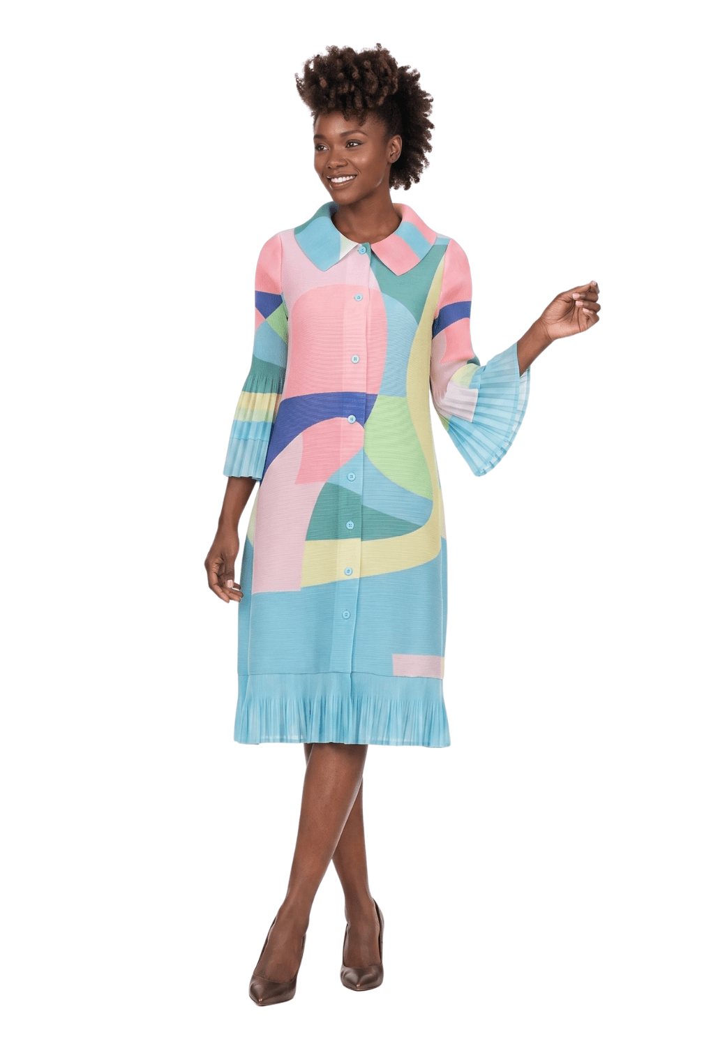 Abstract Print Button Down Midi Dress in Pleats - Especially Yours