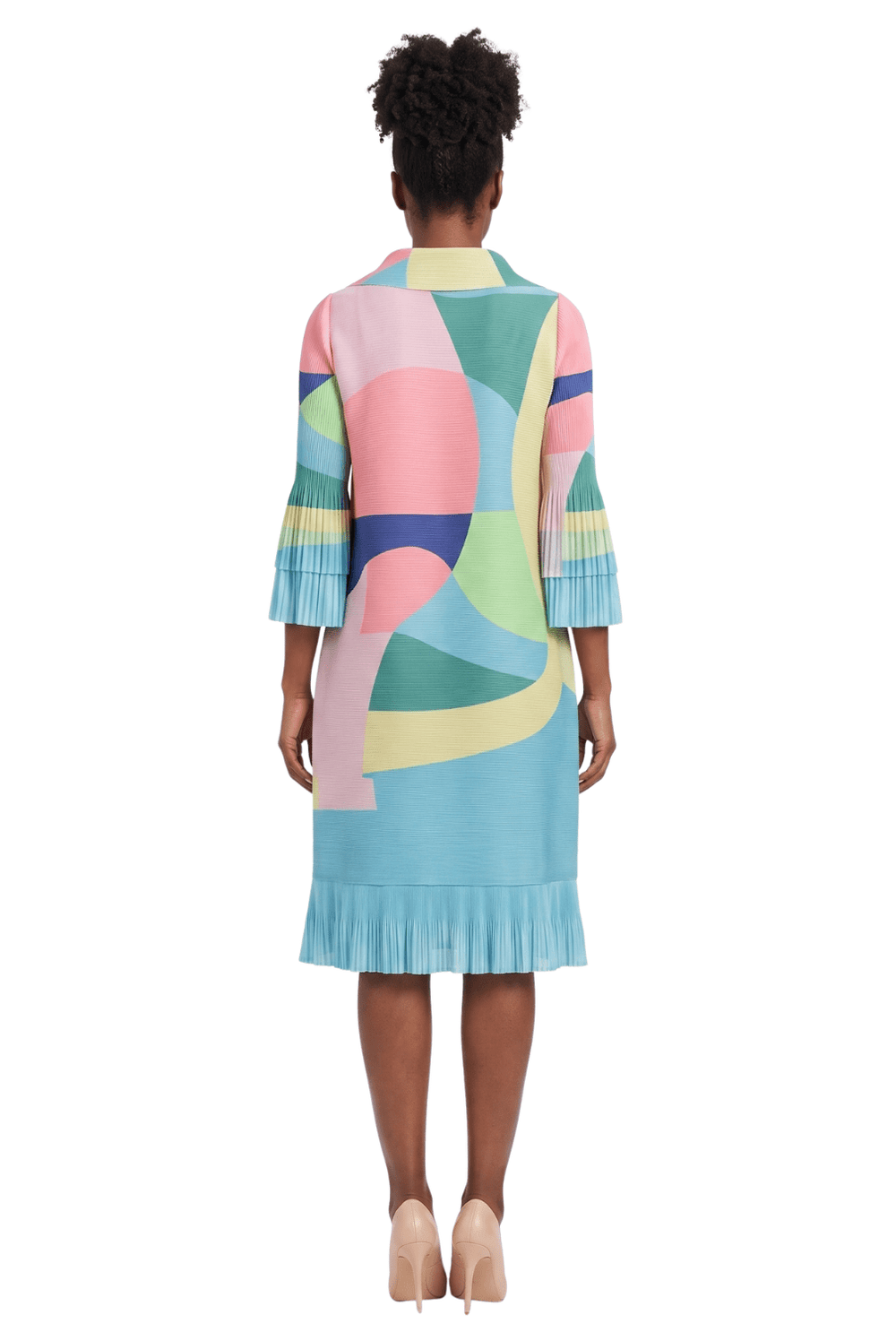 Abstract Print Button Down Midi Dress in Pleats - Especially Yours