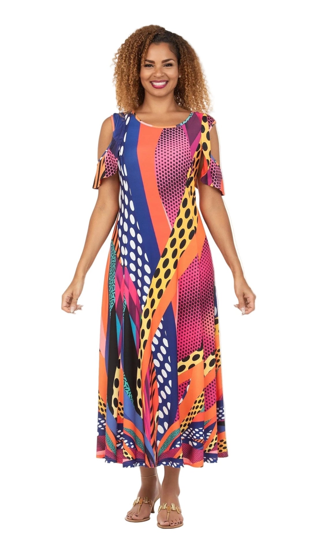 Vibrant Printed Cold-Shoulder Maxi Dress - Especially Yours