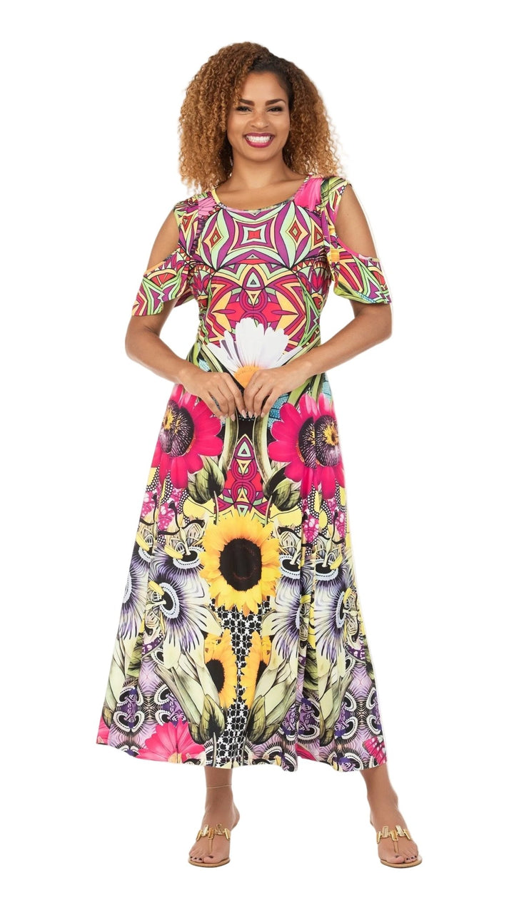 Vibrant Printed Cold-Shoulder Maxi Dress - Especially Yours
