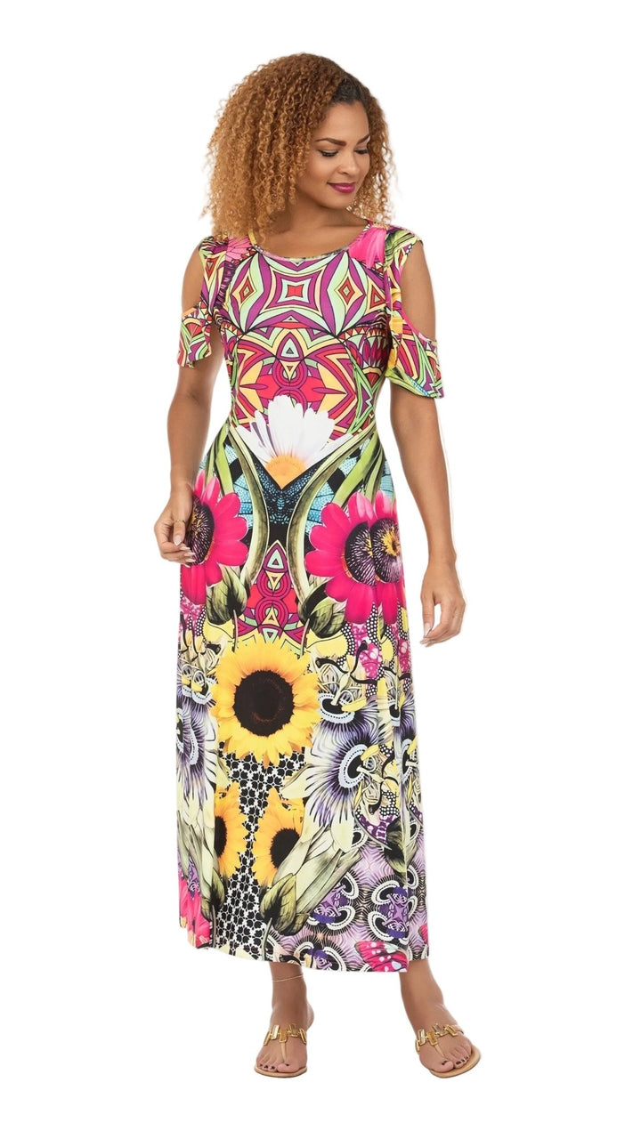 Vibrant Printed Cold-Shoulder Maxi Dress - Especially Yours