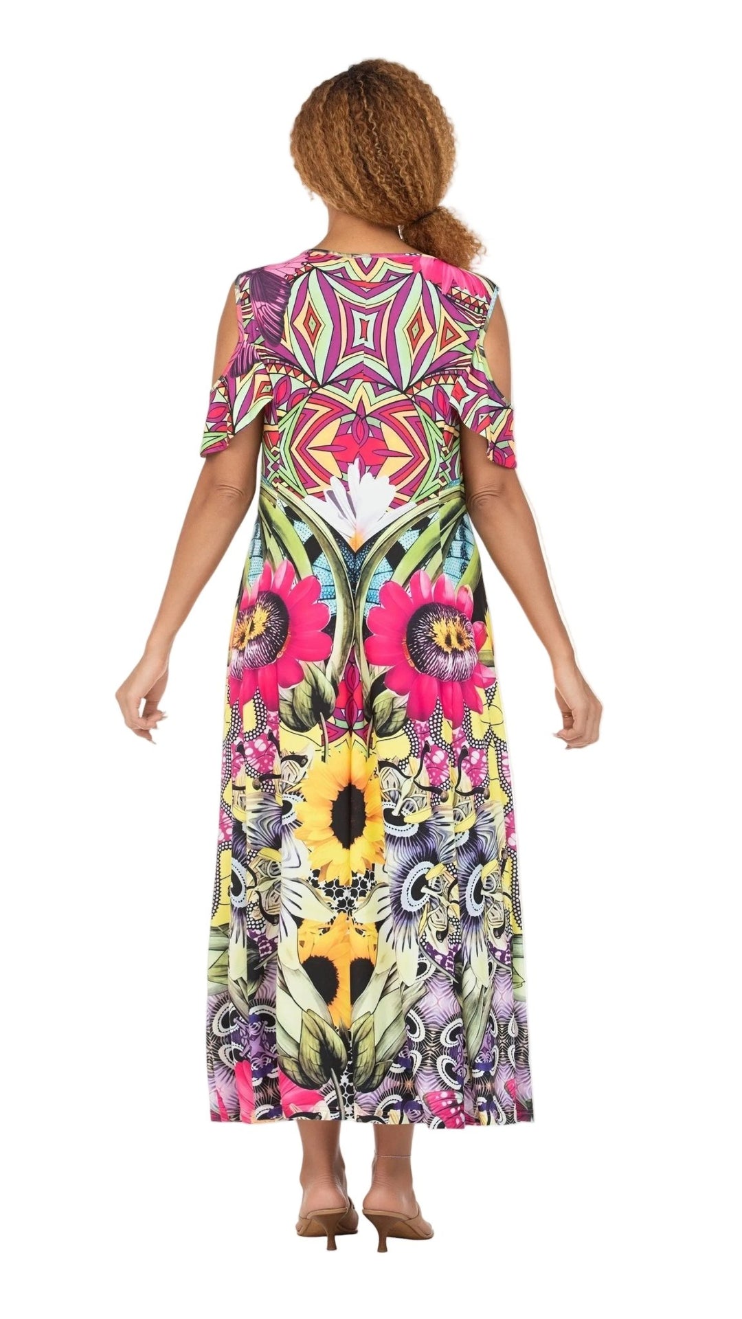 Vibrant Printed Cold-Shoulder Maxi Dress - Especially Yours
