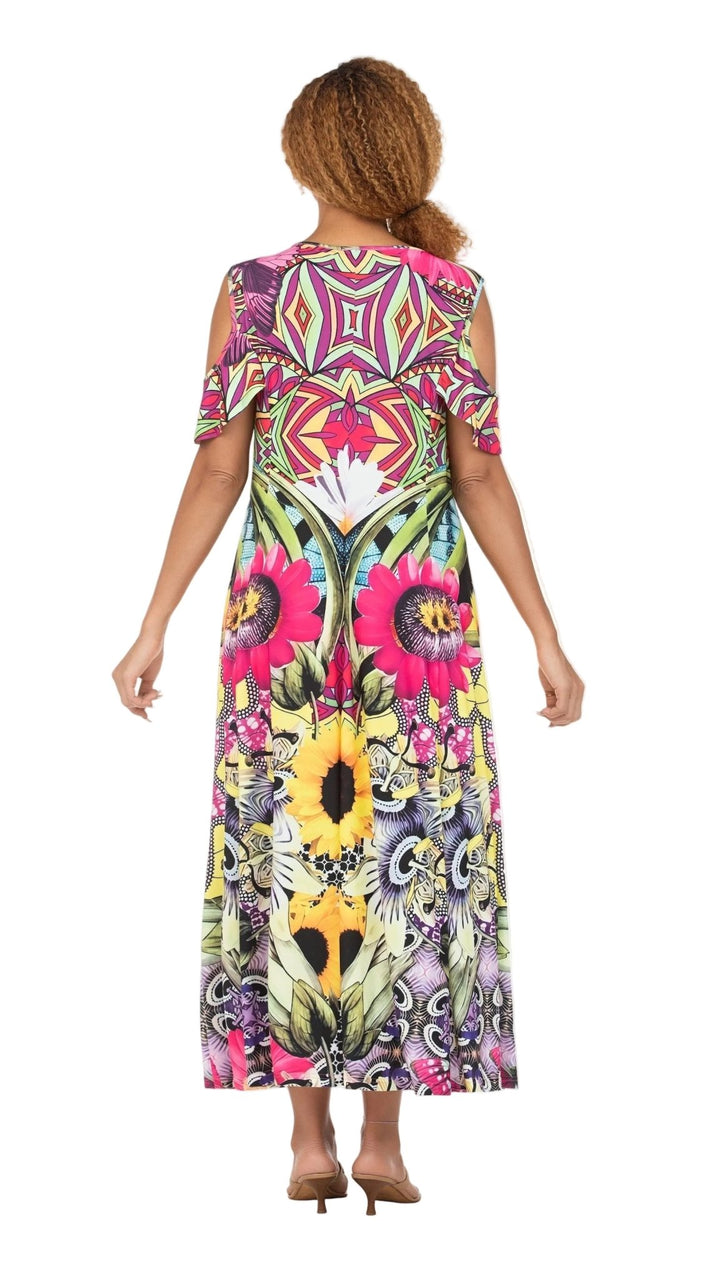 Vibrant Printed Cold-Shoulder Maxi Dress - Especially Yours