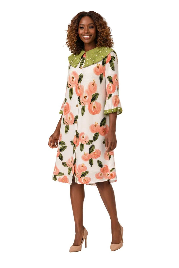 Pearl-Trim Pleated Collar Floral Print Mini Dress - Especially Yours