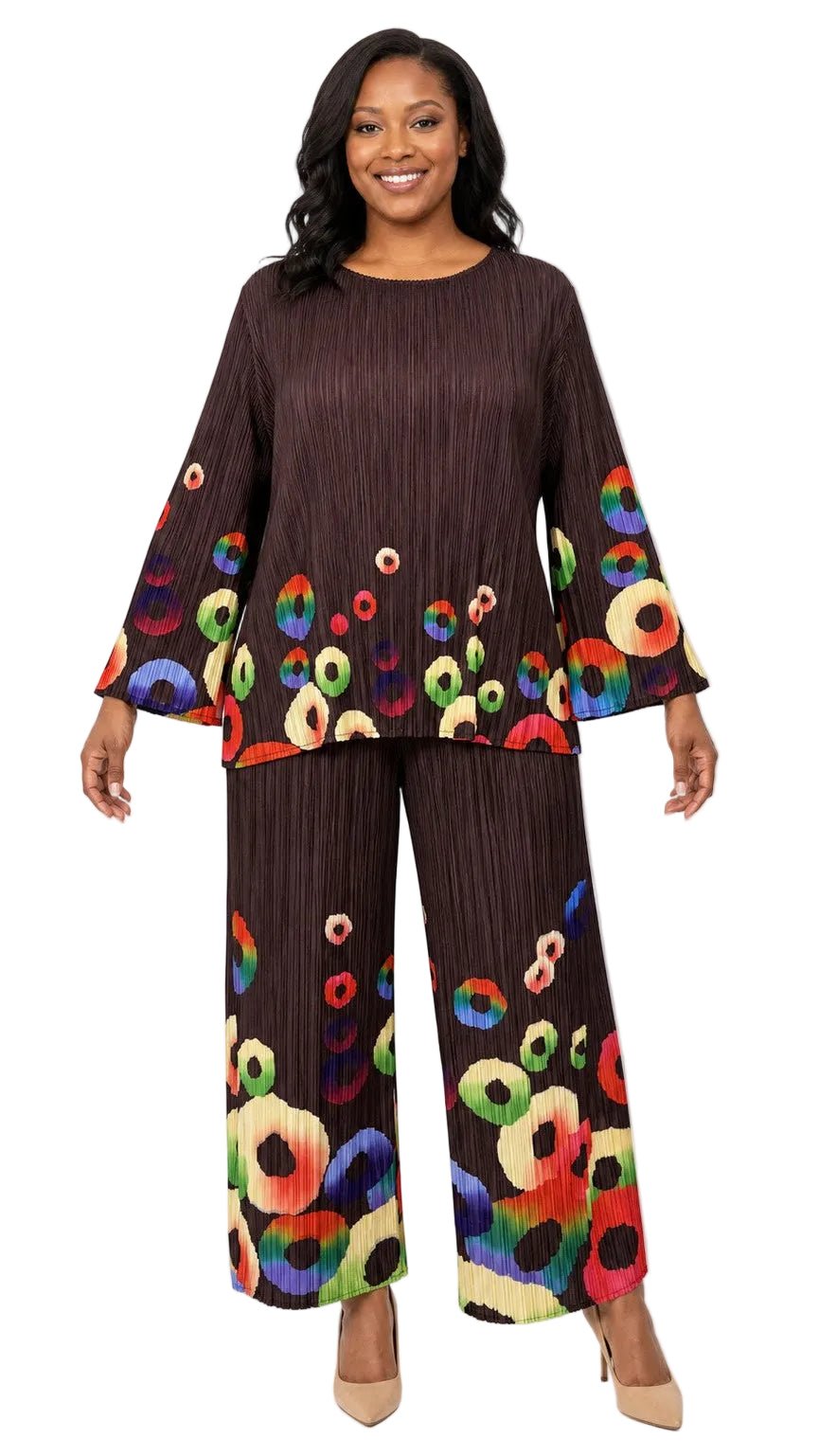 Pleated Abstract Circle Print 2pc Pants Set - Especially Yours