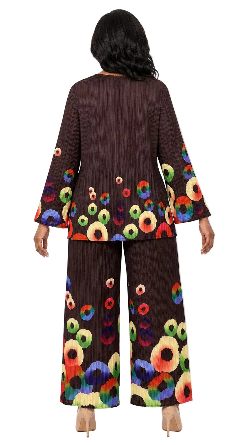 Pleated Abstract Circle Print 2pc Pants Set - Especially Yours
