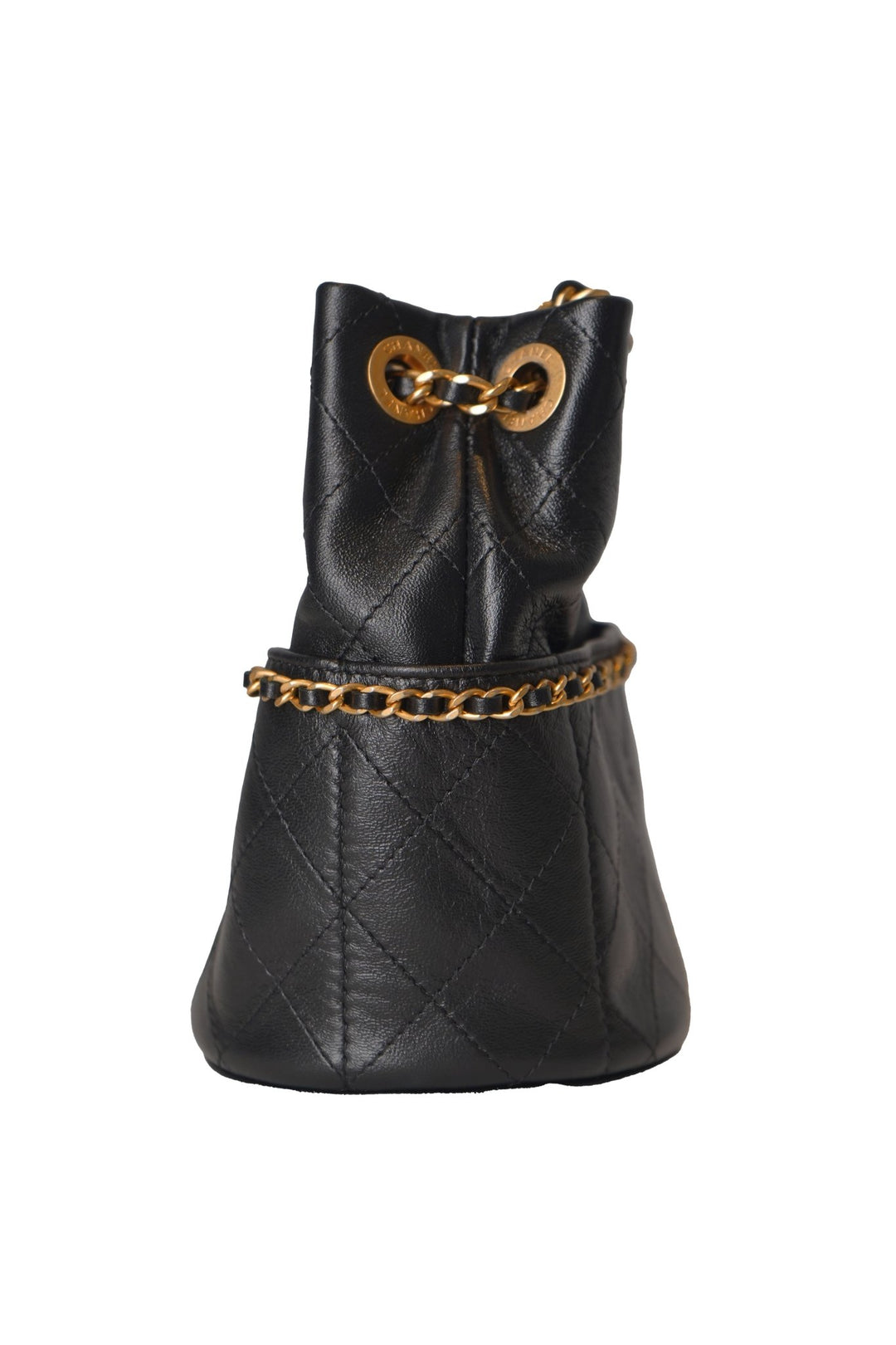 Chanel - Shiny Lambskin Quilted Chain Bucket Bag Black - Especially Yours