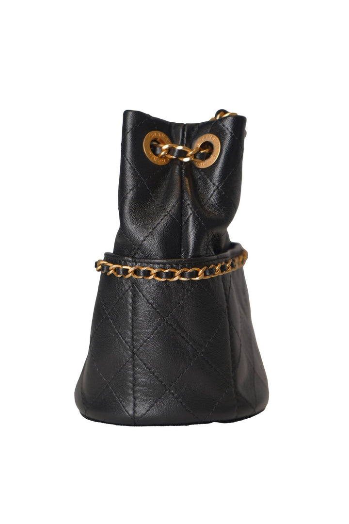 Chanel - Shiny Lambskin Quilted Chain Bucket Bag Black - Especially Yours
