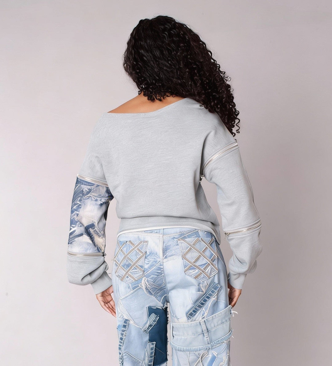 Denim Patchwork Sweatshirt - 82941