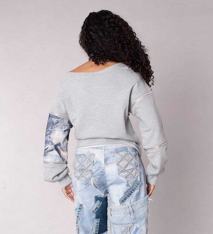 Denim Patchwork Sweatshirt - 82941