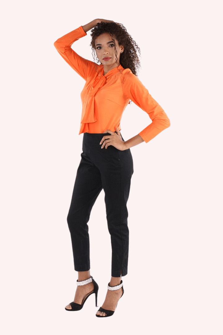 Black Long Sleeve Blouse Top with Bow Tie – Smart Casual 81535 - Especially Yours