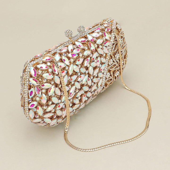 Floral Leaf Crystal Frame Evening Clutch Shoulder Bag - Especially Yours