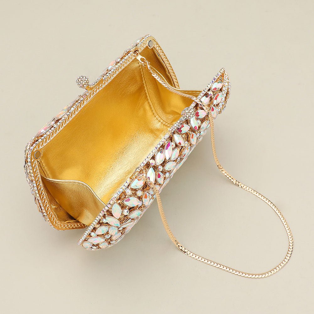Floral Leaf Crystal Frame Evening Clutch Shoulder Bag - Especially Yours