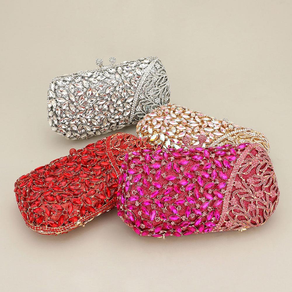 Floral Leaf Crystal Frame Evening Clutch Shoulder Bag - Especially Yours