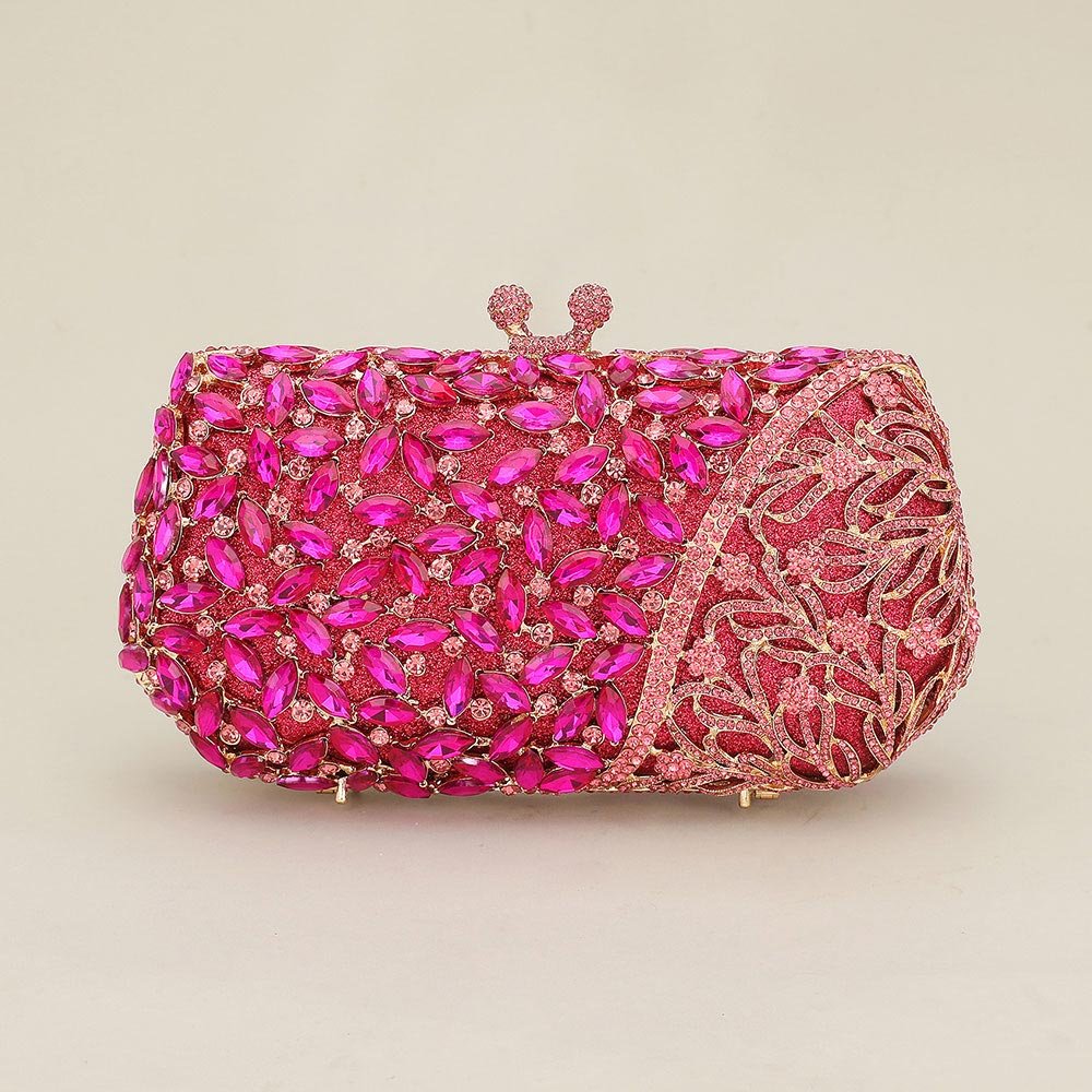 Floral Leaf Crystal Frame Evening Clutch Shoulder Bag - Especially Yours