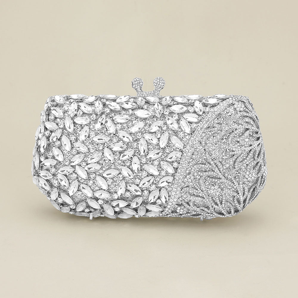 Floral Leaf Crystal Frame Evening Clutch Shoulder Bag - Especially Yours