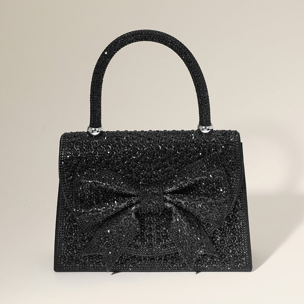 Bling Studded Bow Accented Top Handle Evening Hand Bag / Crossbody Bag - Especially Yours