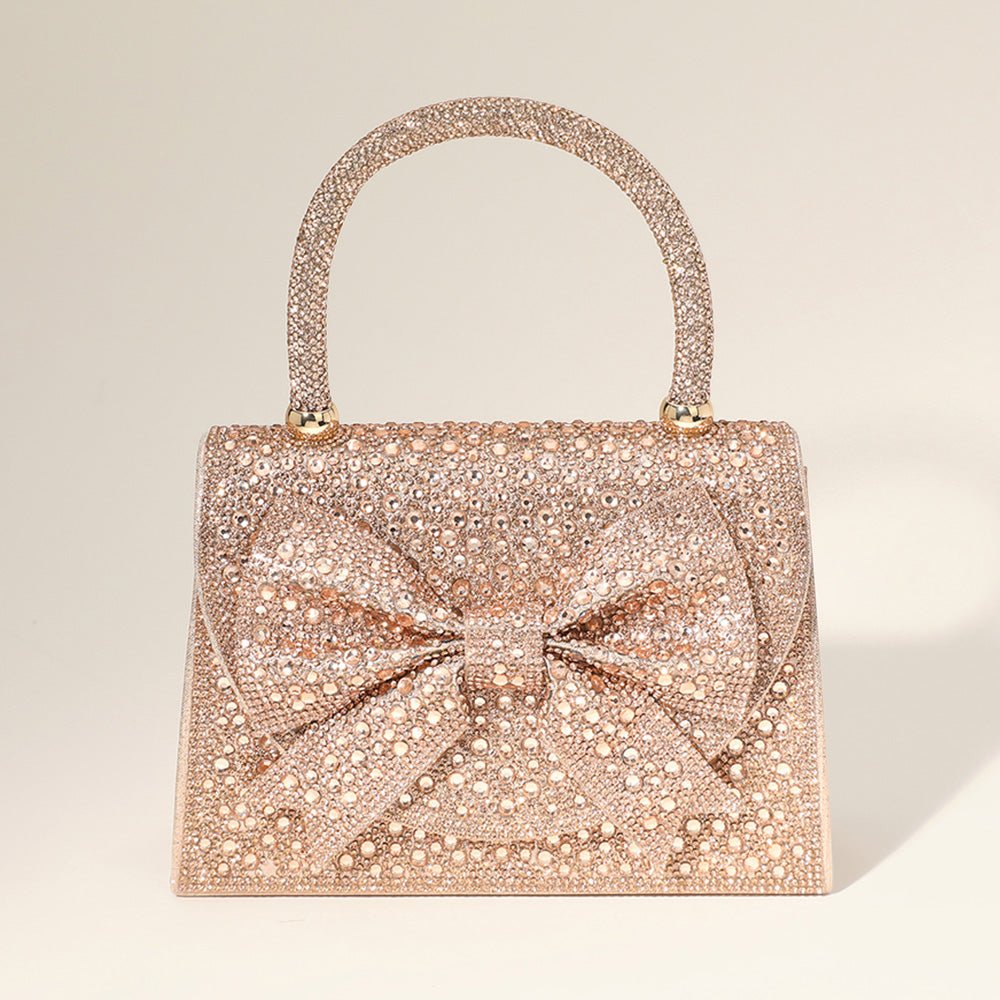 Bling Studded Bow Accented Top Handle Evening Hand Bag / Crossbody Bag - Especially Yours