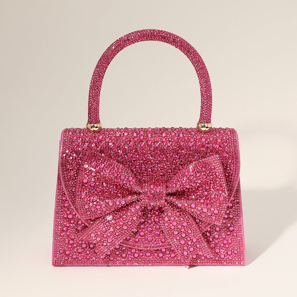 Bling Studded Bow Accented Top Handle Evening Hand Bag / Crossbody Bag - Especially Yours
