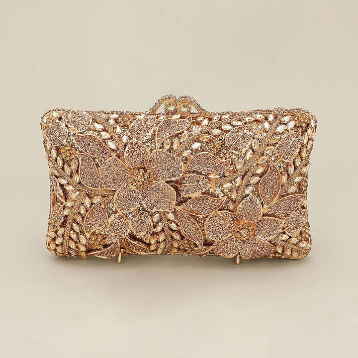 Crystal Rhinestone Embellished Floral Frame Evening Clutch Shoulder Bag - Especially Yours