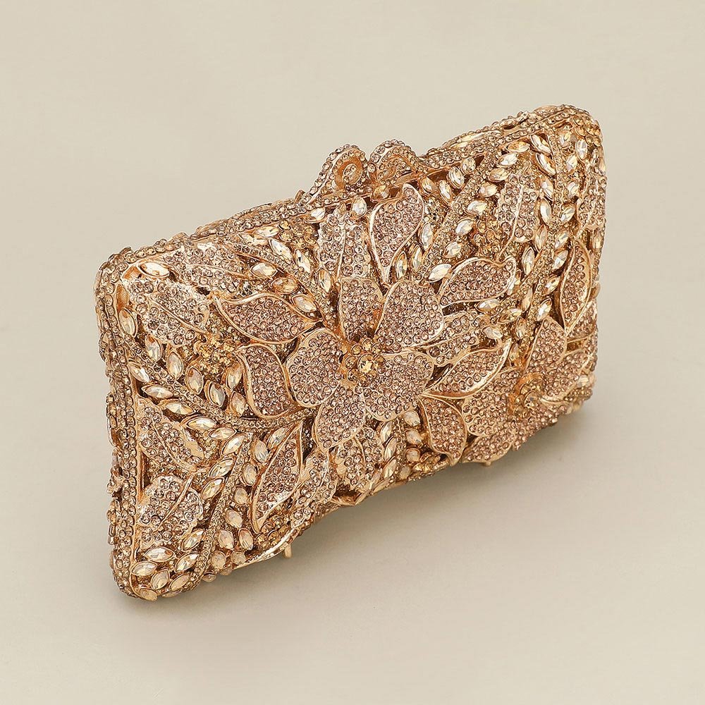 Crystal Rhinestone Embellished Floral Frame Evening Clutch Shoulder Bag - Especially Yours