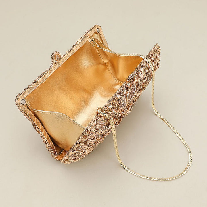 Crystal Rhinestone Embellished Floral Frame Evening Clutch Shoulder Bag - Especially Yours