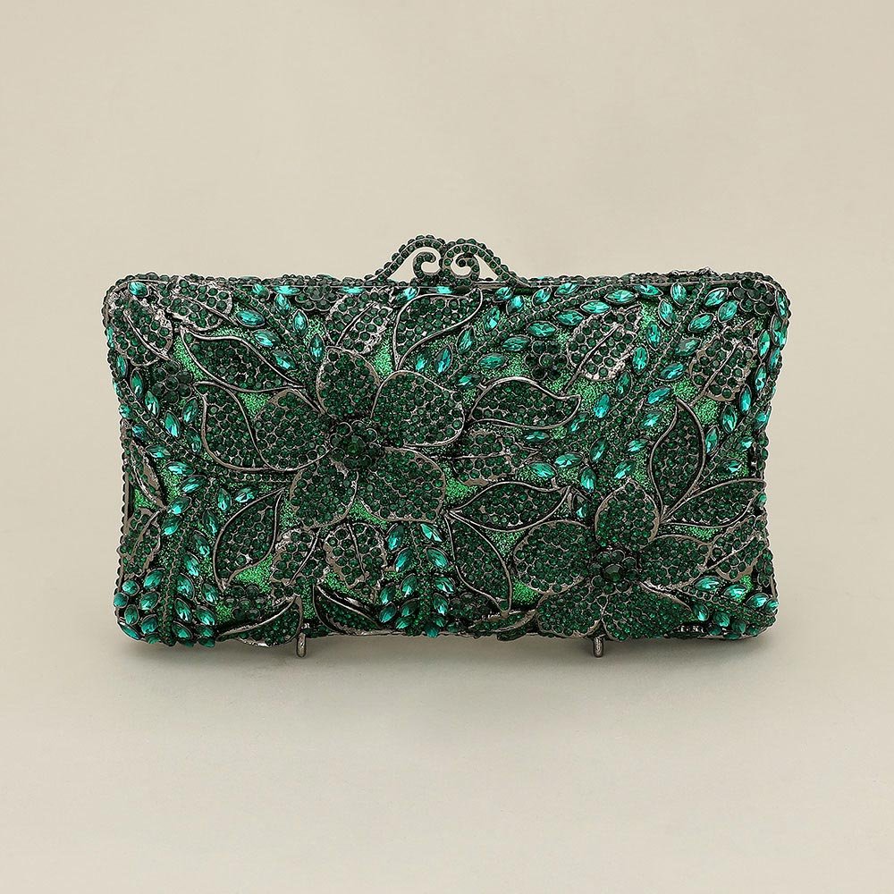 Crystal Rhinestone Embellished Floral Frame Evening Clutch Shoulder Bag - Especially Yours