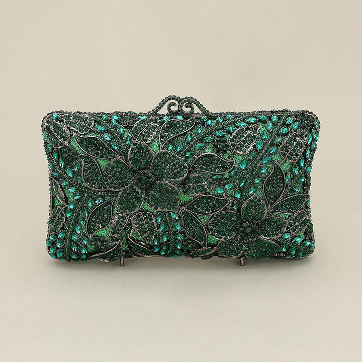 Crystal Rhinestone Embellished Floral Frame Evening Clutch Shoulder Bag - Especially Yours