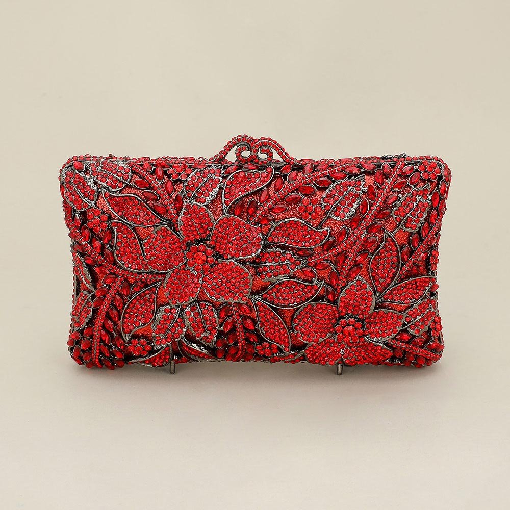 Crystal Rhinestone Embellished Floral Frame Evening Clutch Shoulder Bag - Especially Yours