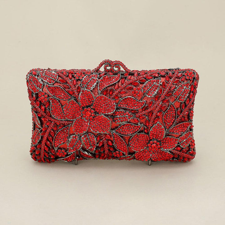Crystal Rhinestone Embellished Floral Frame Evening Clutch Shoulder Bag - Especially Yours