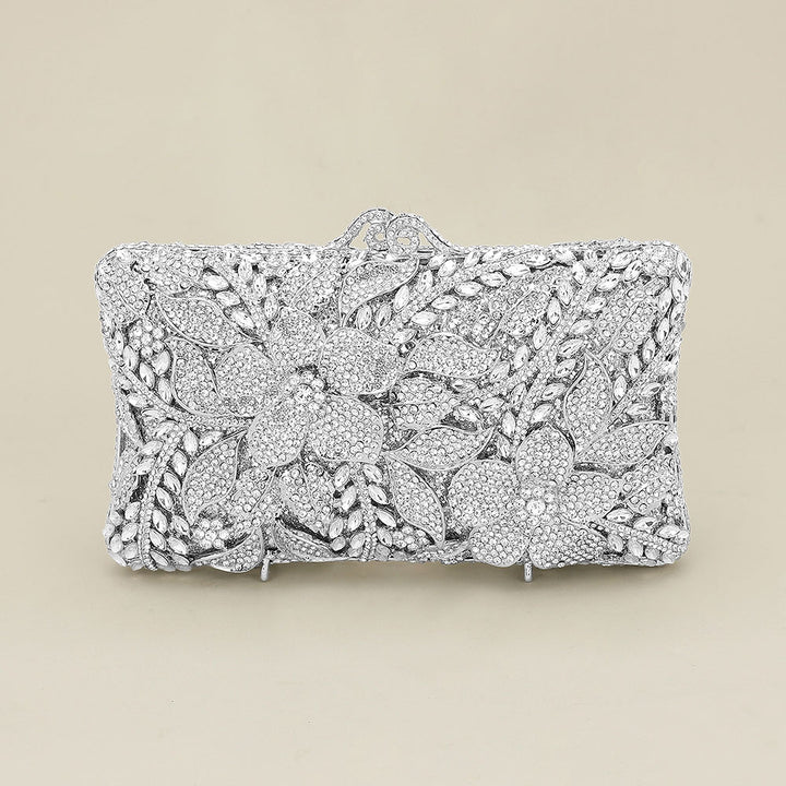 Crystal Rhinestone Embellished Floral Frame Evening Clutch Shoulder Bag - Especially Yours