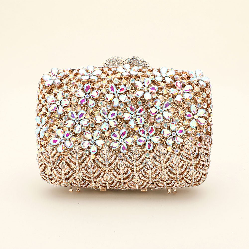 Crystal Rhinestone Embellished Flower Pattern Evening Clutch Shoulder Bag - Especially Yours