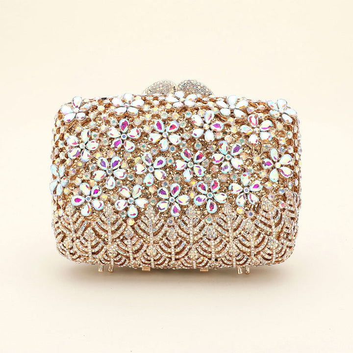 Crystal Rhinestone Embellished Flower Pattern Evening Clutch Shoulder Bag - Especially Yours