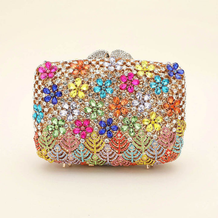 Crystal Rhinestone Embellished Flower Pattern Evening Clutch Shoulder Bag - Especially Yours