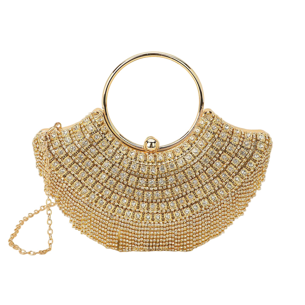Crystal Rhinestone Fringe Embellished Round Handle Crossbody Evening Bag - Especially Yours