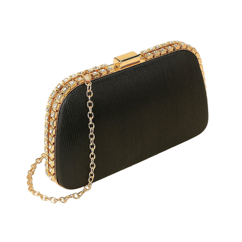 Rhinestone Trim Around Sparkle Crossbody Evening Clutch Bag - Especially Yours