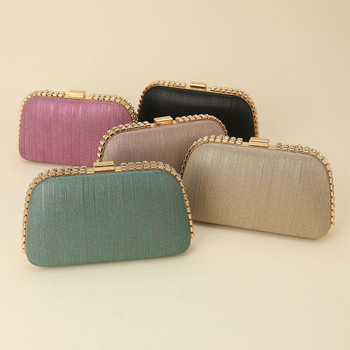 Rhinestone Trim Around Sparkle Crossbody Evening Clutch Bag - Especially Yours