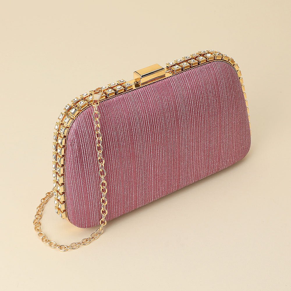 Rhinestone Trim Around Sparkle Crossbody Evening Clutch Bag - Especially Yours