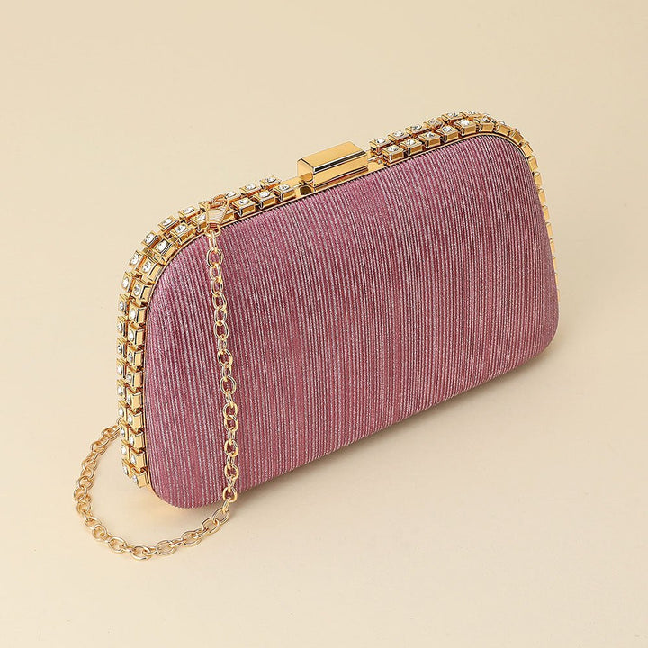 Rhinestone Trim Around Sparkle Crossbody Evening Clutch Bag - Especially Yours