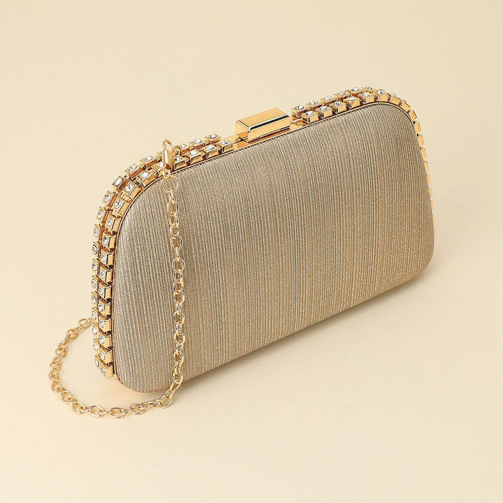 Rhinestone Trim Around Sparkle Crossbody Evening Clutch Bag - Especially Yours