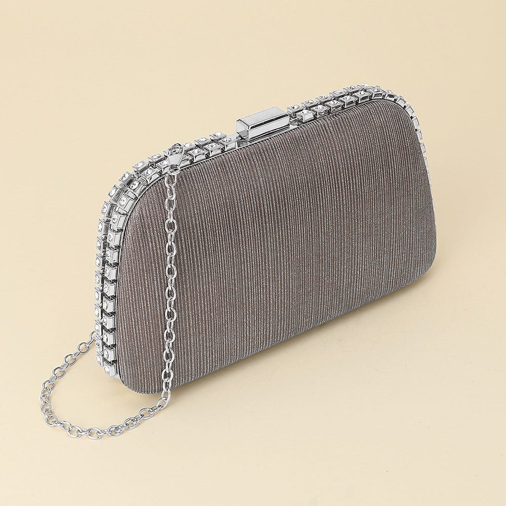 Rhinestone Trim Around Sparkle Crossbody Evening Clutch Bag - Especially Yours
