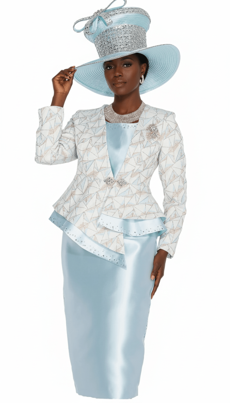Aussie Austine 6053 Light Blue Skirt Suit: Elegant Asymmetrical Peplum Jacket - Especially Yours