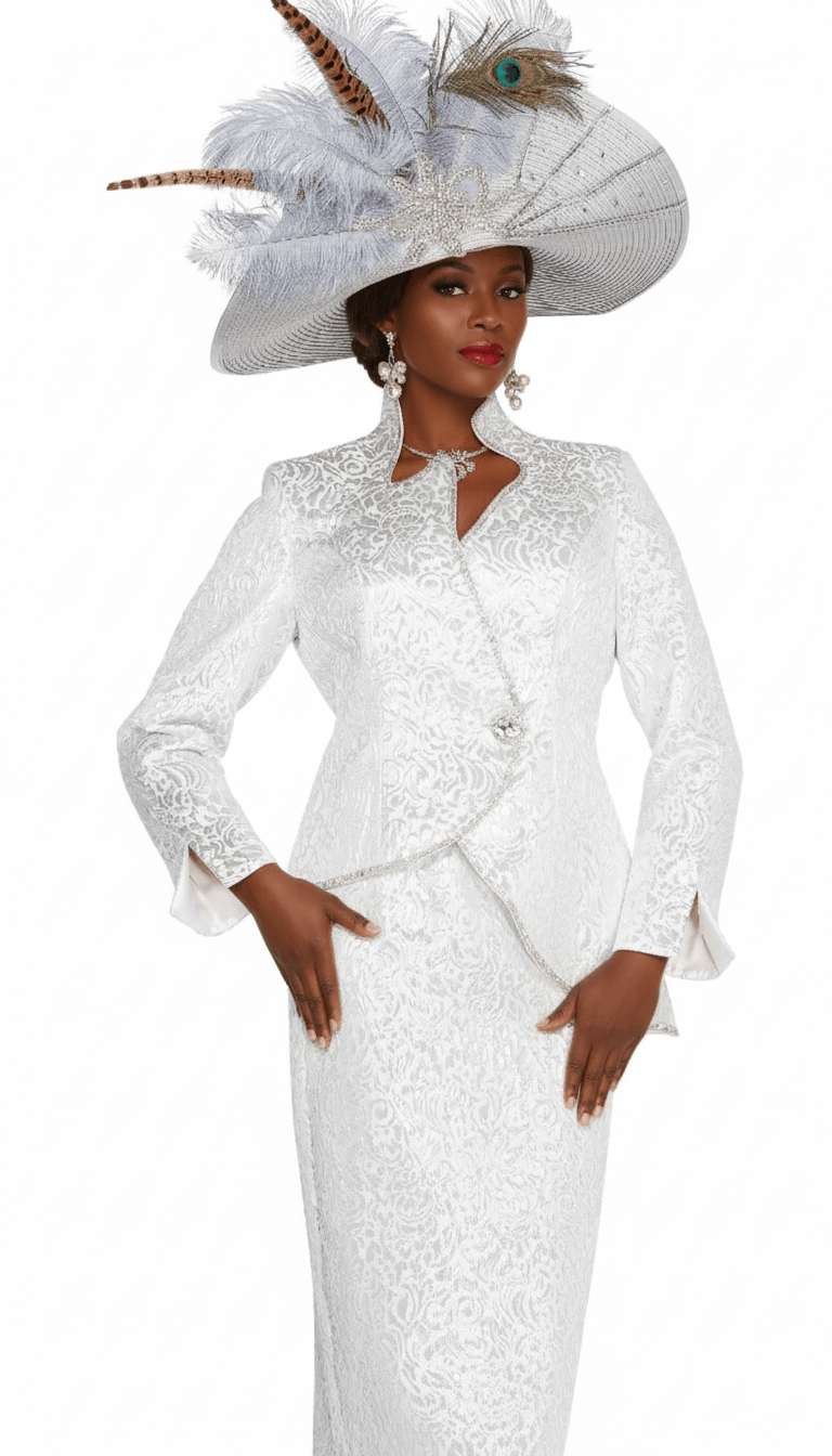 Elegant Metallic Pattern Skirt Suit with Rhinestone Button - Asymmetrical Jacket - Especially Yours