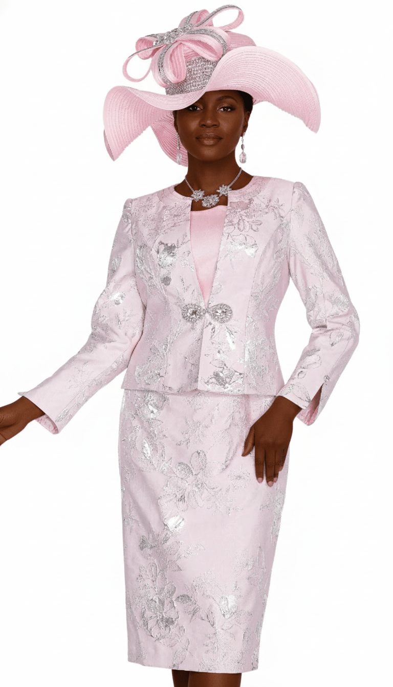 Elegant Lilac Metallic Pattern Three-Piece Skirt Suit with Rhinestone Clasp - Especially Yours