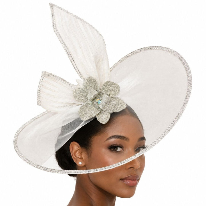Archangel ivory rhinestone fascinator headband hat front view | Especially Yours